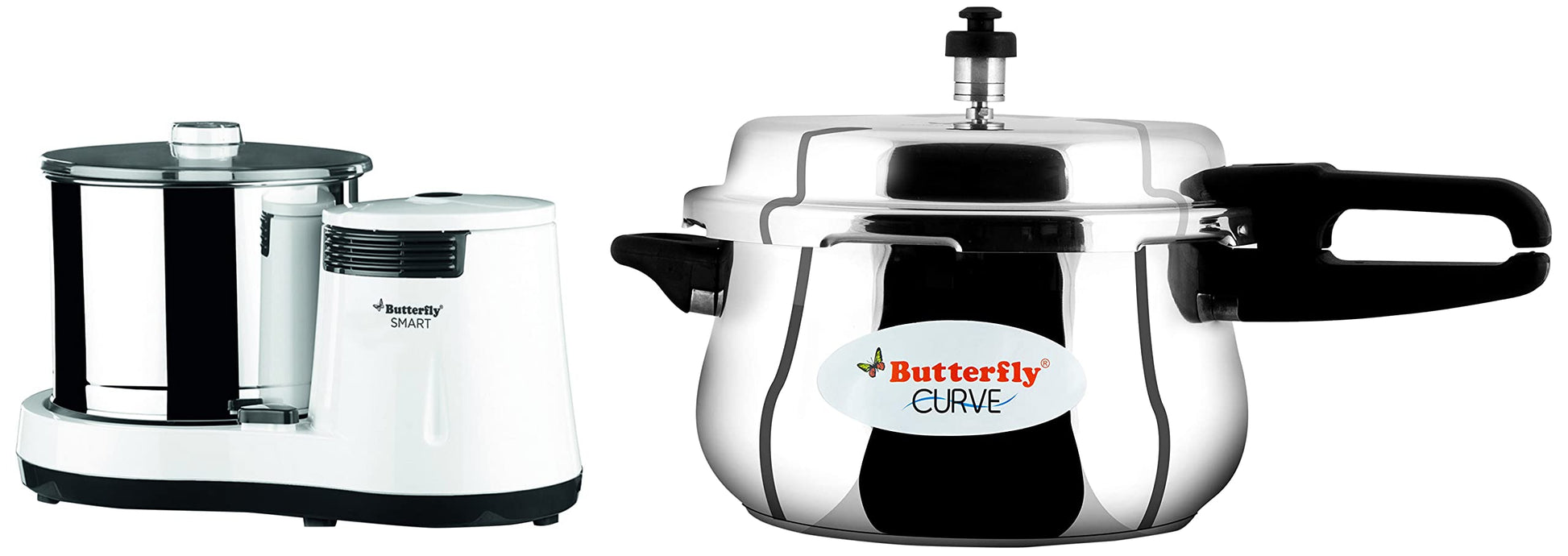Butterfly Smart 2 Litres Table-Top Wet Grinder|150 Watts|Shockproof ABS Body| Coconut Scrapper Attachment|2 stones with 4-Way Grinding| Stainless Steel Drum | 2 Years Manufacturer's Warranty | White