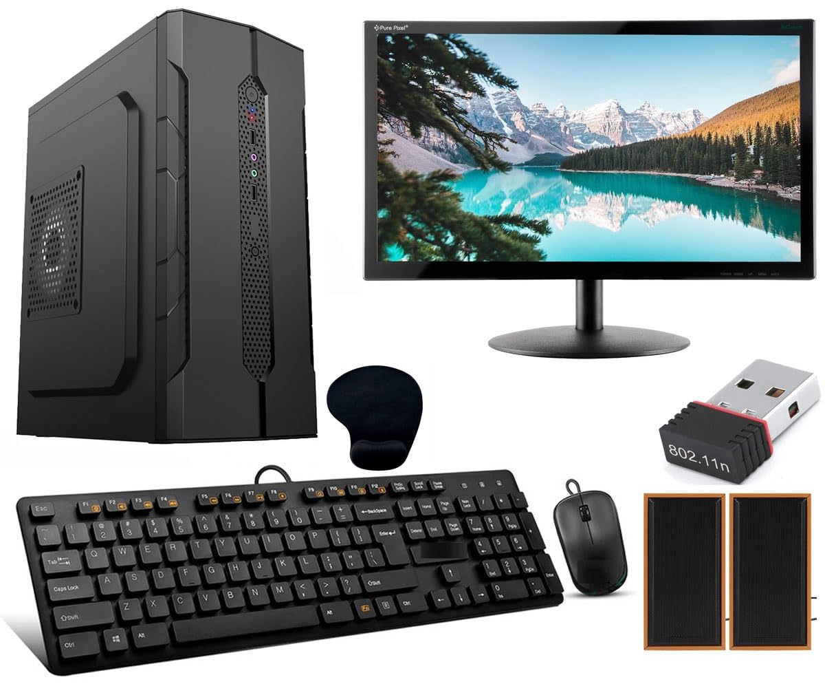 Desktop Computer Set with i5-3470, 16GB RAM, 512GB SSD, 19-inch Monitor, Keyboard, Mouse, WiFi Dongle, Speakers, Windows 10, Black