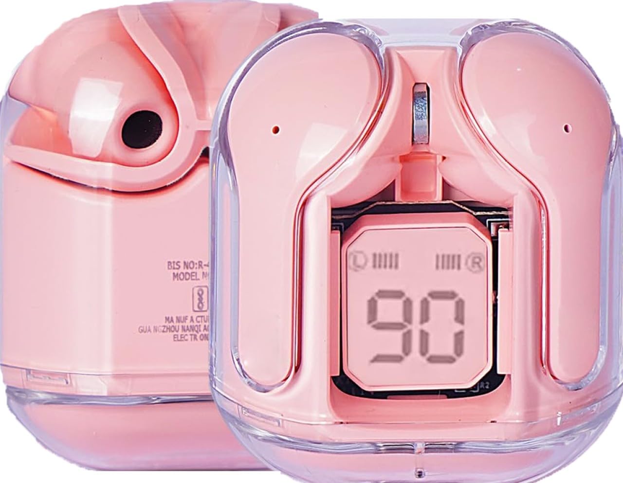 in-Ear Wireless Earbuds, Ultrapods max TWS Bluetooth Earphones with Charging Case and LED Digital Display, Microphone, Works with iPhone Android and Bluetooth Devices (Pink)