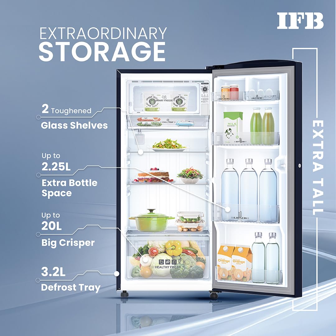 IFB 187L 2 Star Direct-Cool Single Door Refrigerator (IFBDC-2132NCSE, Blue) Extraordinary Storage with Humidity Controller