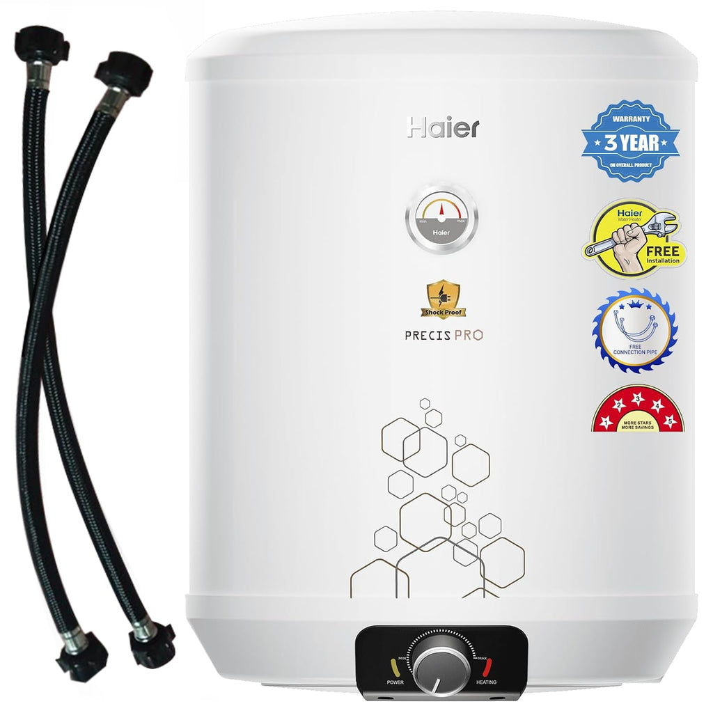 Haier Precis pro Water Geyser 15ltr 5 Star 2000W Electric Storage Geyser Free Installation & Connection Pipe| Warranty 7 Yr on Tank| Advanced PP Body| Shock Proof| Glassline Tank| 11-Level Safety