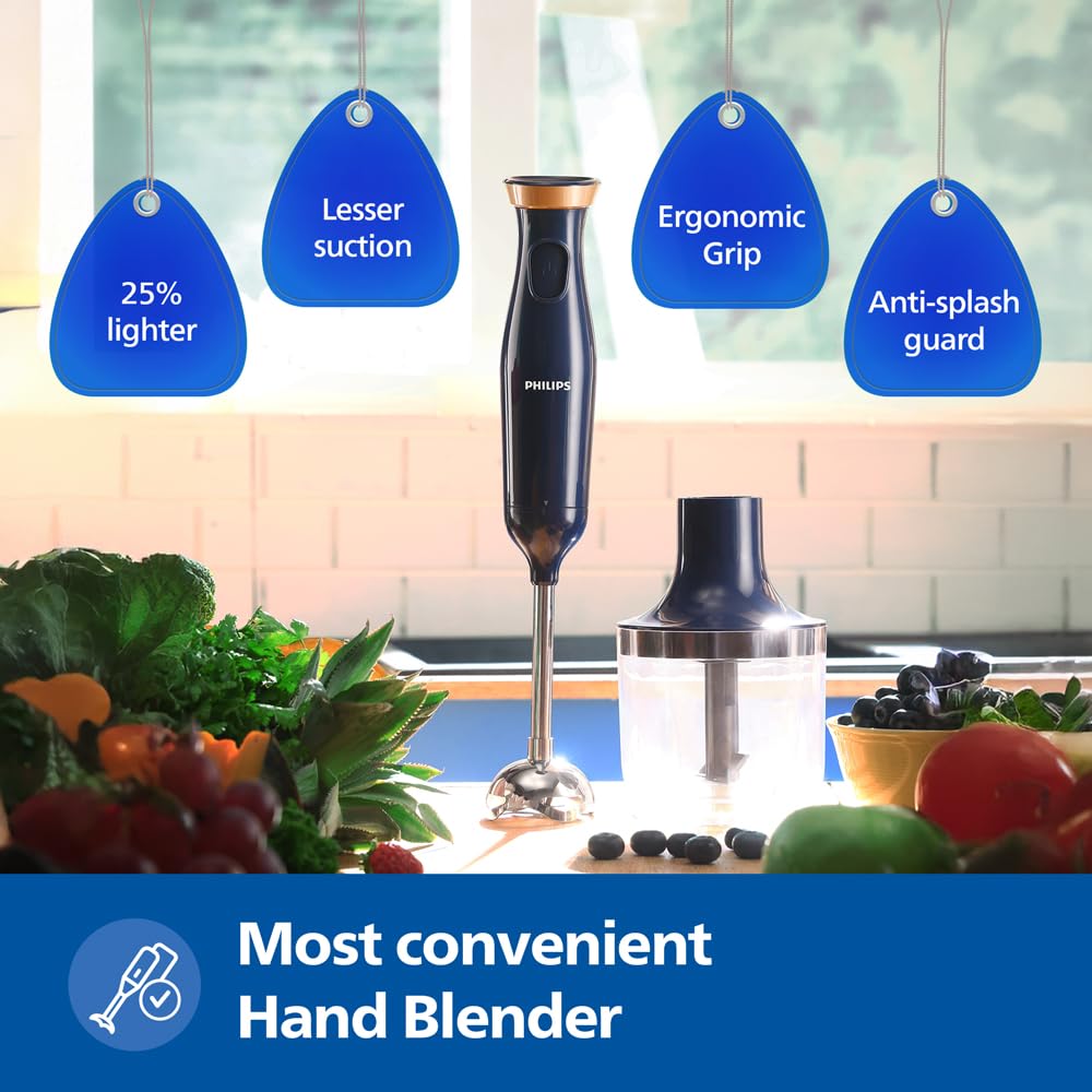 PHILIPS HL1683/00 Hand Blender | Powerful 300W Motor | with Rust free steel arm | Easy single trigger operation | Specially designed blades | Wall bracket for easy storage, 2year warranty Blue & White