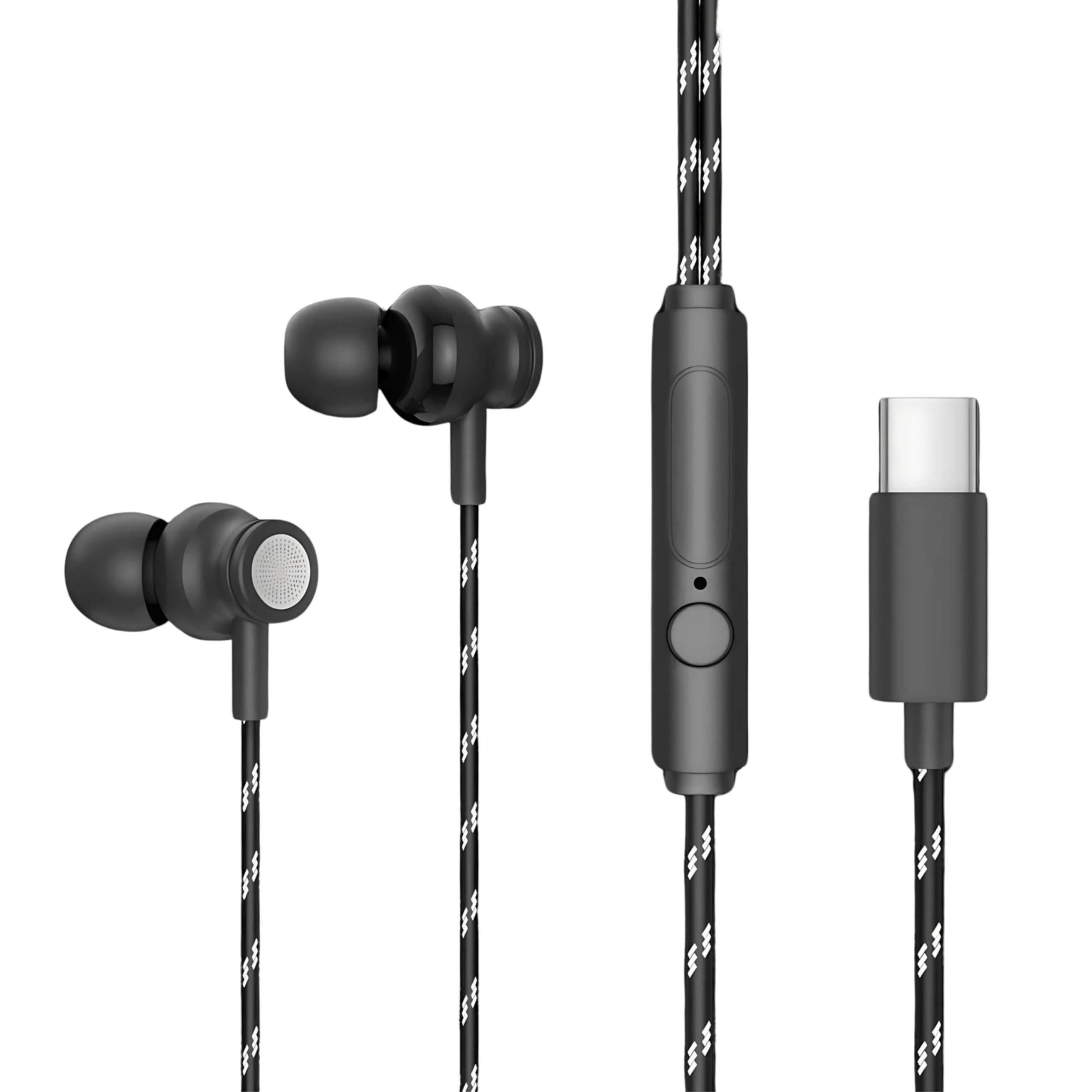 GZT Blast-C in Ear Type C Earphone with Nylon PVC Braided Wire, in-Line Volume Controller & Powerful HD Mic, Clear Sound, Noise Isolation Compatible with Oneplus, Samsung, Oppo, Vivo, Redmi- Black