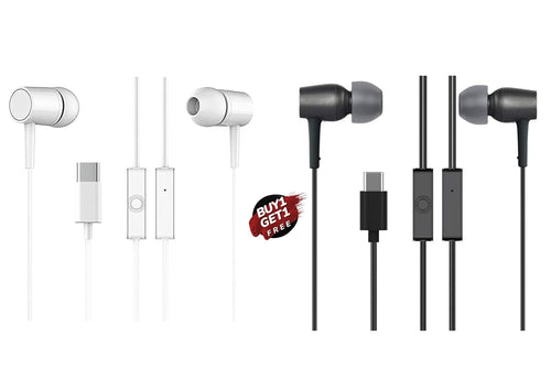 Branded Type C Headphones with Mic, in-Ear Design, 12mm Driver for Deep Bass and Clear Sound, C Type Earphones Wired, Compatible with iPhone, Android Smartphones, Tablets, (Black & White Combo)