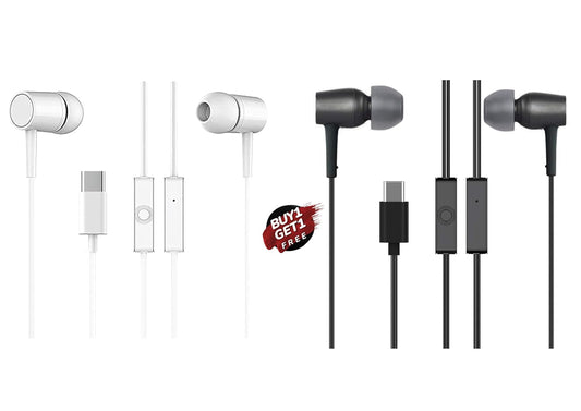 Branded Type C Headphones with Mic, in-Ear Design, 12mm Driver for Deep Bass and Clear Sound, C Type Earphones Wired, Compatible with iPhone, Android Smartphones, Tablets, (Black & White Combo)