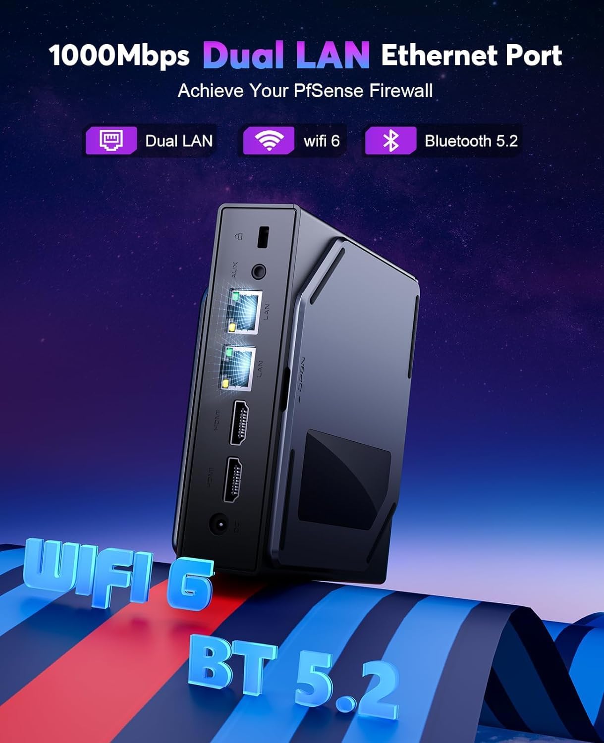 SKULLSAINTS Agni Mini PC – Vibrant LCD Screen, M.2 SSD, Mini Tower with RGB Lights, WiFi 6, 4K UHD, Dual LAN for Home and Office (13th Gen N150, 512, GB, 16, GB)