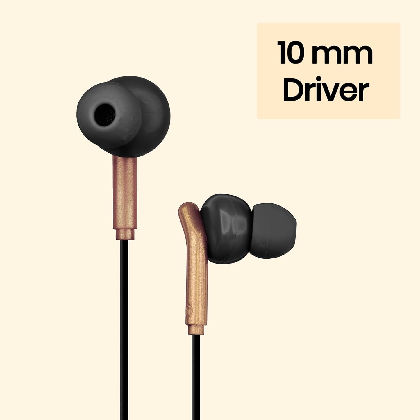 ZEBRONICS Bro 3.5Mm Wired in Ear Earphones, in-Line Mic, Deep Bass, 1.2M Strong and Long Lasting Cable, Light Weight, Compatible with Mobile | Tablet | Laptop (Black + Gold)