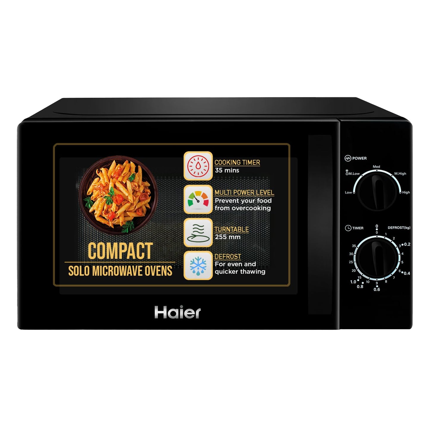 Haier 19 L Inverter Technology, Light Weight, Defrost, 5 Power Levels Solo Microwave Oven (HIL1901MBPB, Black)