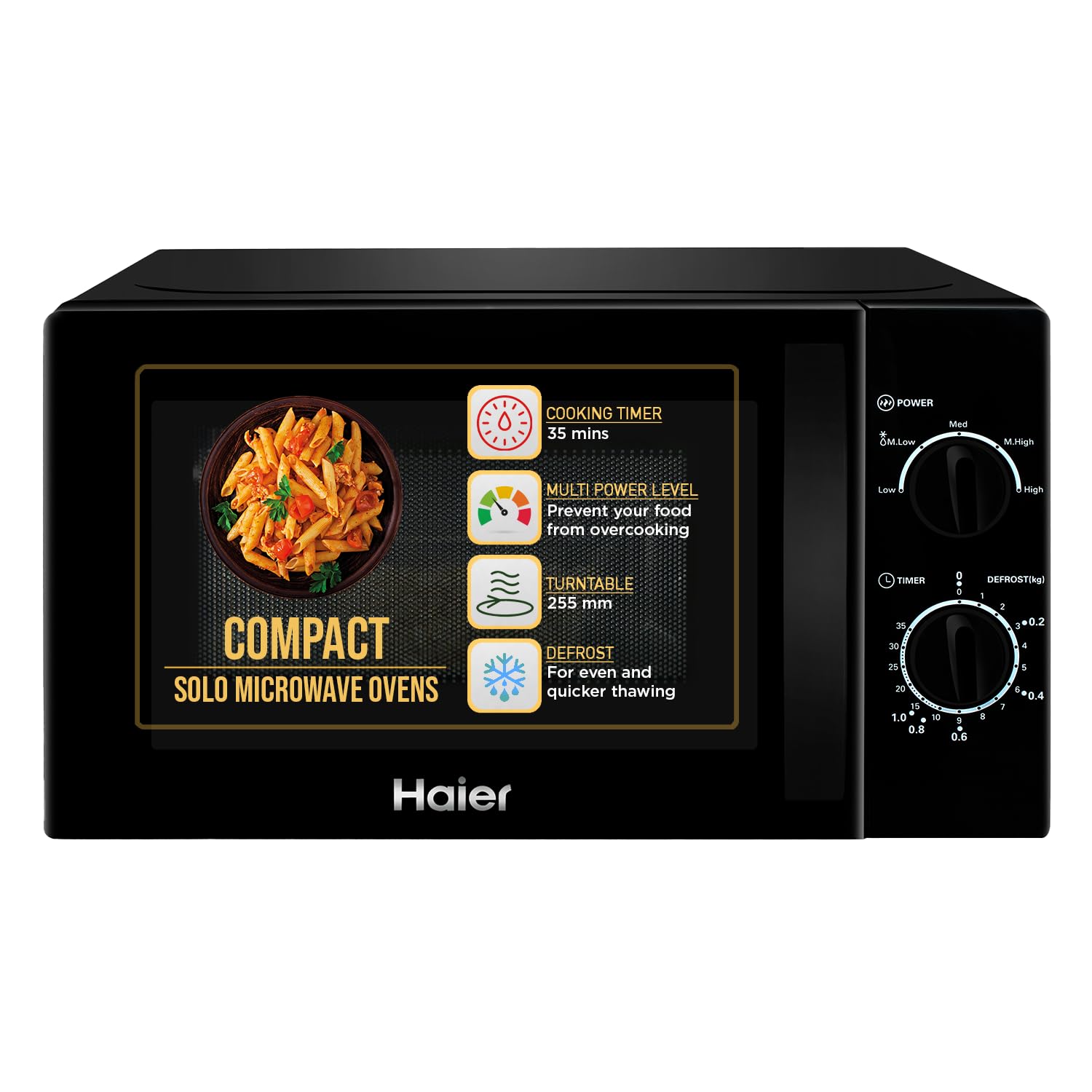 Haier 19 L Inverter Technology, Light Weight, Defrost, 5 Power Levels Solo Microwave Oven (HIL1901MBPB, Black)