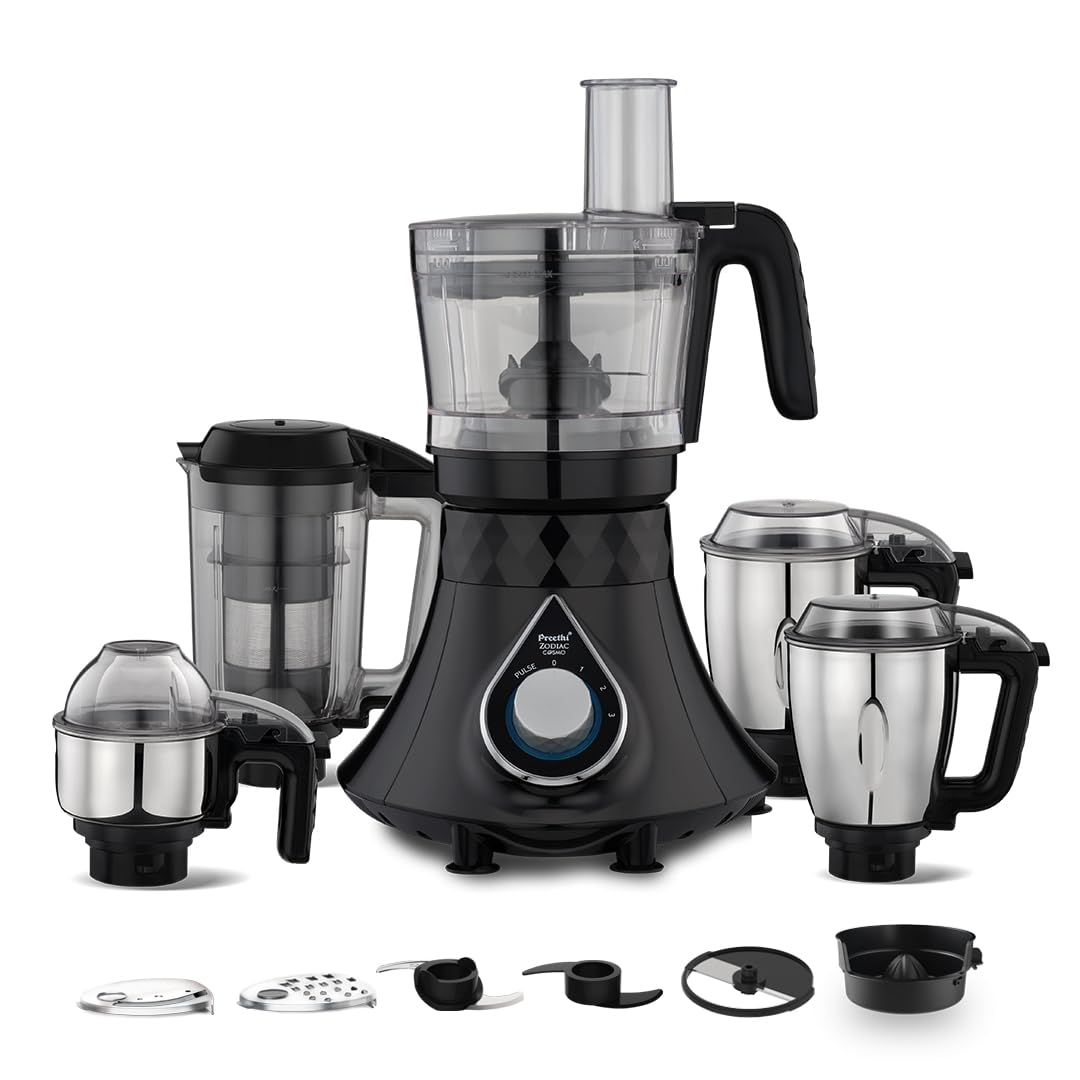 Preethi Zodiac MG-218 mixer grinder, 750 watt, Black/Light Grey, 5 jars - 3 In 1 insta fresh juicer Jar & Master chef food processor Jar, Vega W5 motor with 5yr Warranty & Lifelong Free Service