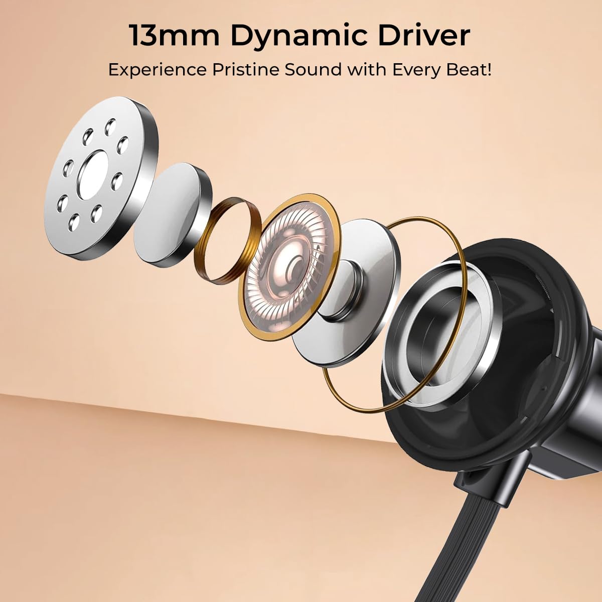 pTron Tangent Rush w/ 50Hrs Playtime, Pristine Sound, Dual-Device Pairing, Bluetooth 5.4 Wireless in-Ear Earphones with Mic, Voice Assistant, Type-C Fast Charging & IPX5 Water Resistant (Black)