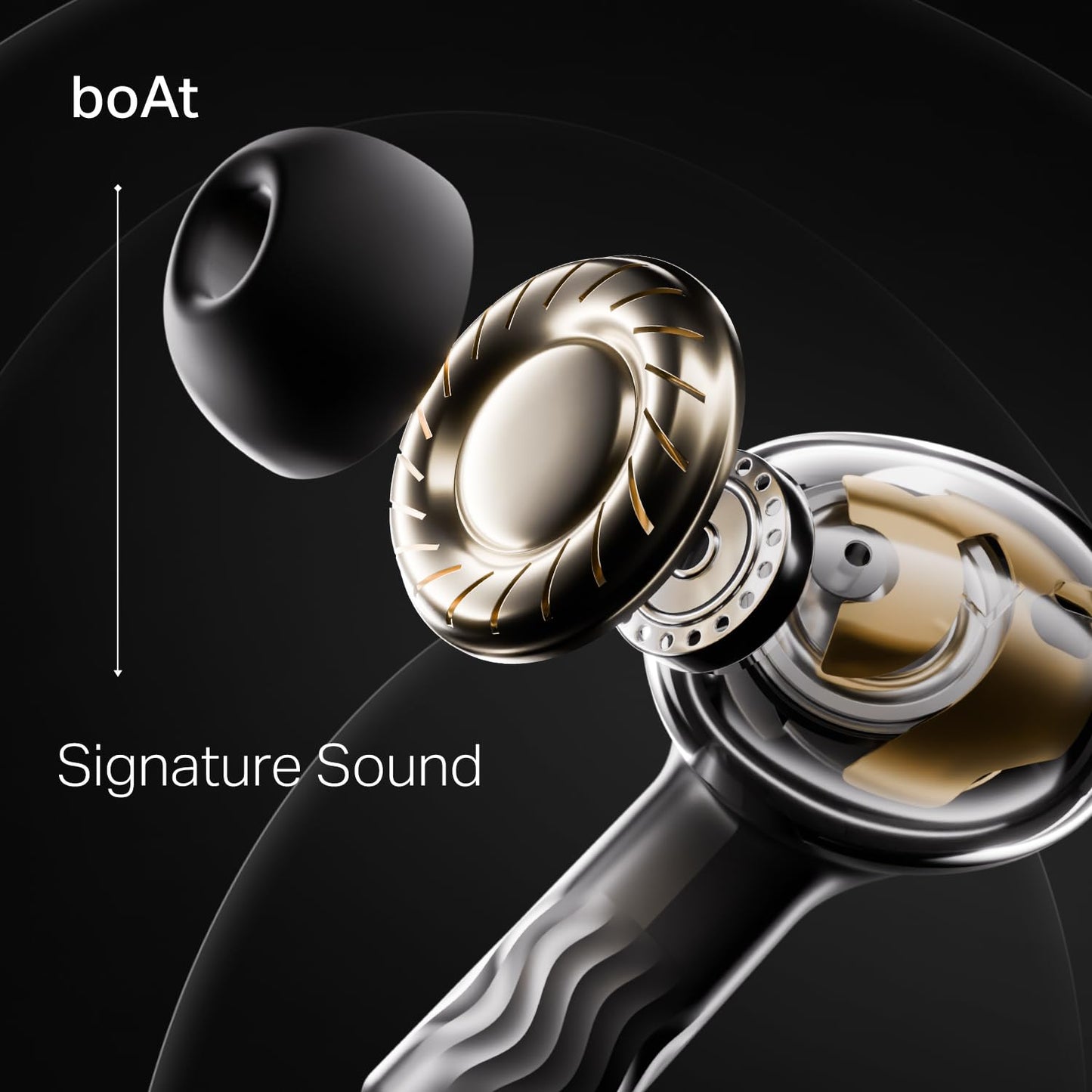 boAt Nirvana Crystl (2025 Launch), Transparent Case,Spatial Audio, ANC(~32dB), 100Hrs Battery,4Mics ENx,App Support, Bluetooth Earbuds, TWS Ear Buds Wireless Earphones with mic (Quantum Black)