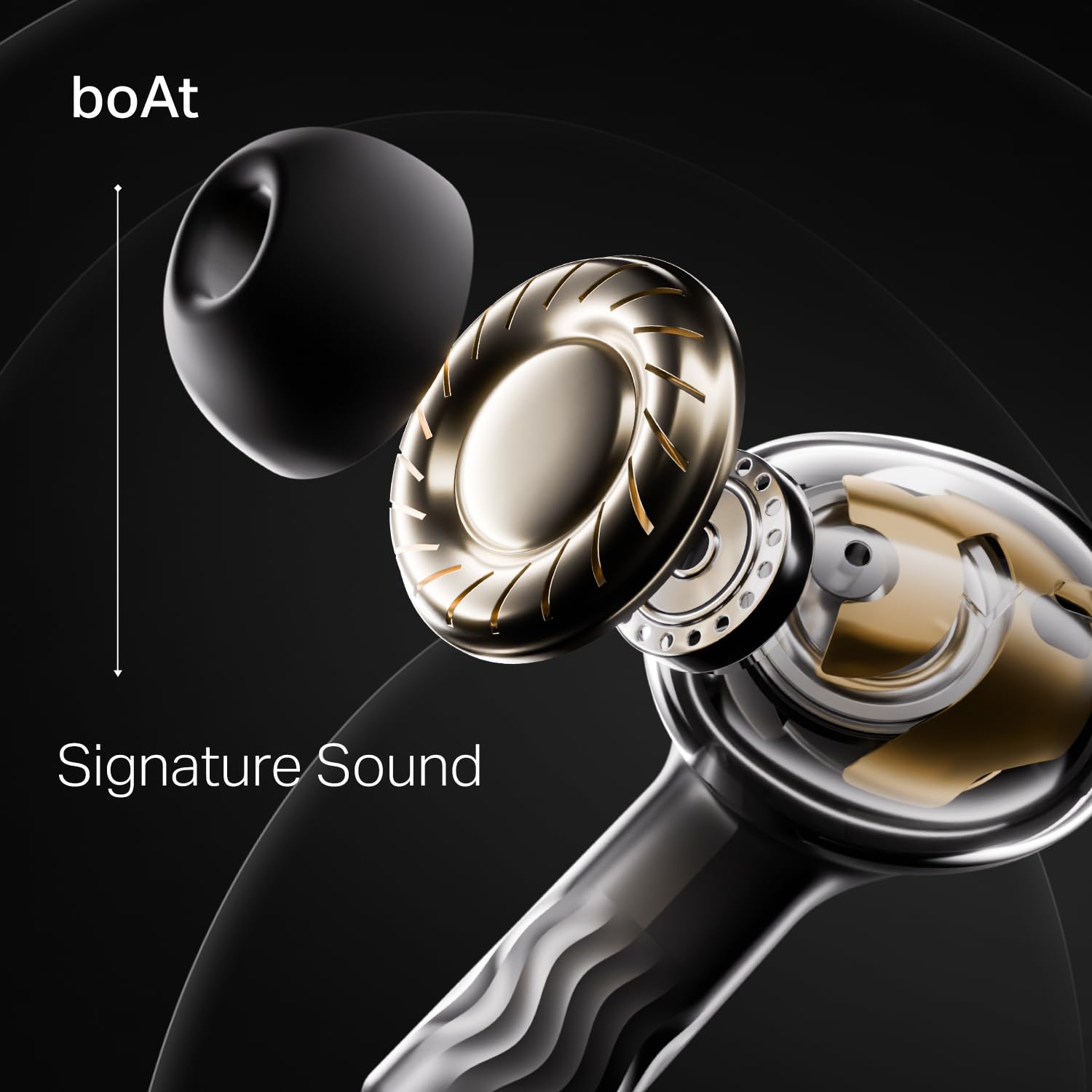 boAt Nirvana Crystl (2025 Launch), Transparent Case,Spatial Audio, ANC(~32dB), 100Hrs Battery,4Mics ENx,App Support, Bluetooth Earbuds, TWS Ear Buds Wireless Earphones with mic (Quantum Black)