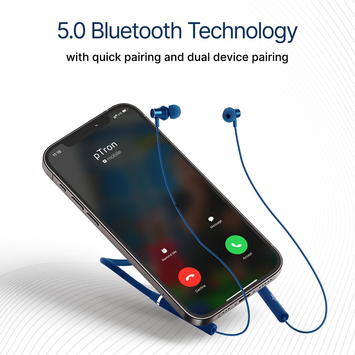 pTron Tangentbeat in Ear Bluetooth Wireless Headphones with Mic, Punchy Bass, 10mm Drivers, Clear Calls, Dual Pairing, Fast Charging, Magnetic Buds, Voice Assist & IPX4 Wireless Neckband (Dark Blue)