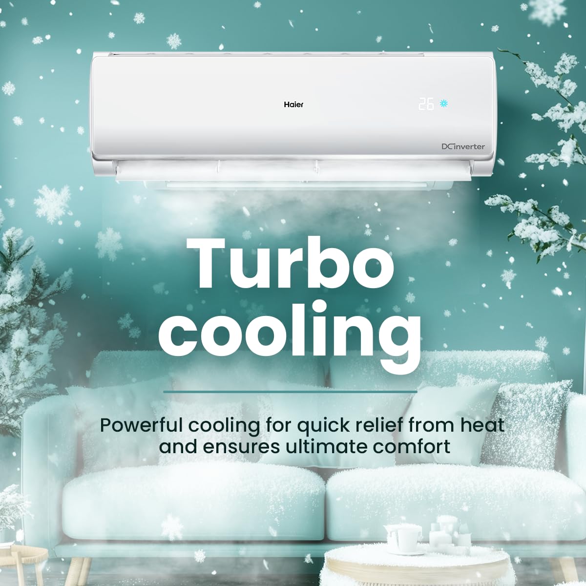 Haier 1.5 Ton 3 Star Twin Inverter Split AC (Copper, 7 in 1 Convertible, Frost Self Clean, HD Filter, Cools at 54°C, Long Air Throw - HSU17VP-TQS3BN-INV, White)