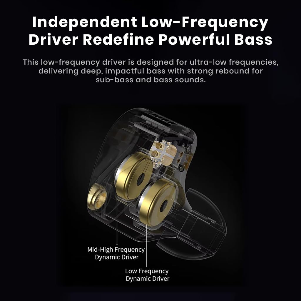 KZ Castor Pro IEM with HD Mic, Dual 10mm Dynamic Driver, Harman Target Improved Bass for Hi-Res Audio Quality, 4 Tuning Switch, Oxygen Free Copper Flat Cable, 0.78mm 2Pin & 3.5mm Plug Compatible