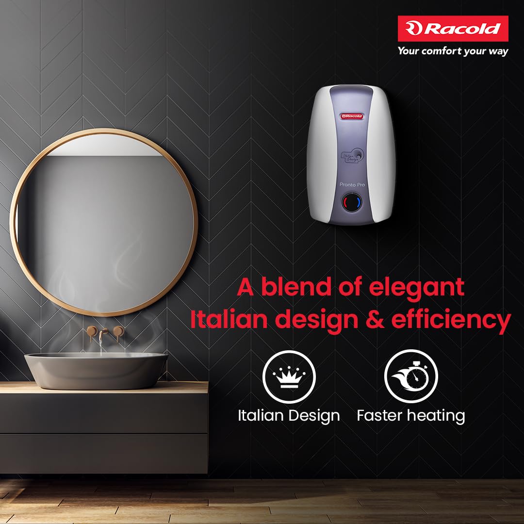 Racold Pronto Pro 3L 3KW Vertical Instant Water Heater (Geyser) | Faster Heating | Suitable for High Rise Buildings | Italian Design|3 Levels of Safety|Convenient for Kitchen & Bathroom Applications