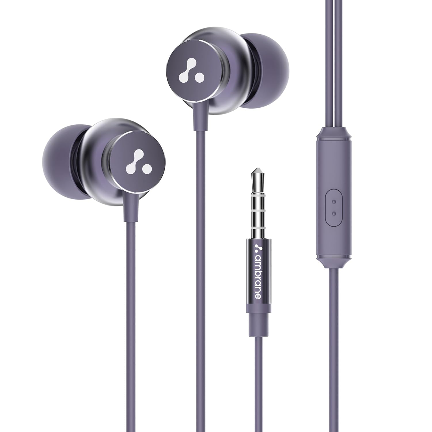 Ambrane Stringz 38 Wired Headphones with Mic, Powerful HD Sound with High Bass, Tangle Free Cable, Comfort in Ear Fit, 3.5mm Jack (Purple)