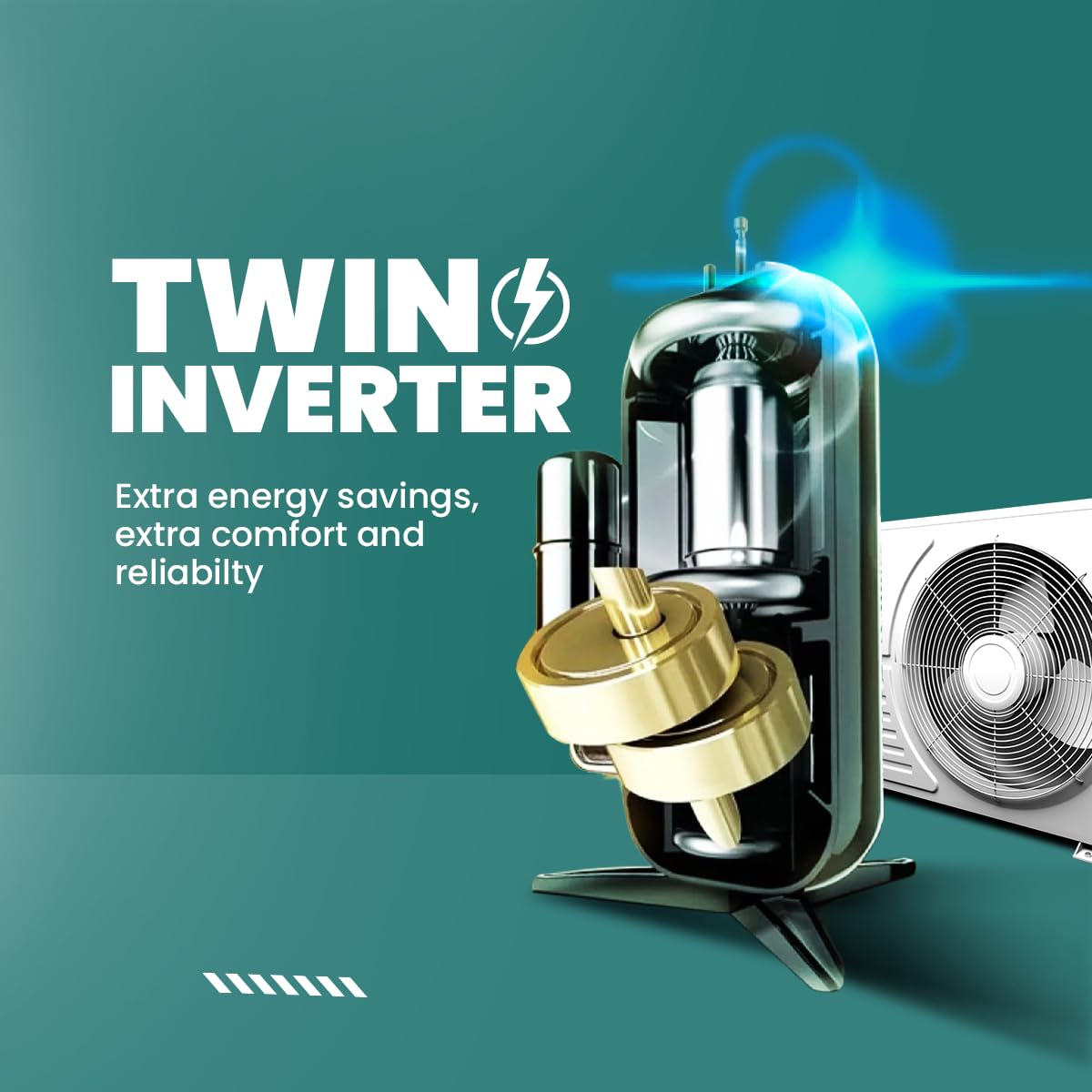 Haier 1.5 Ton 3 Star Twin Inverter Split AC (Copper, 5 in 1 Convertible, Anti Bacterial Filter, Cools at 54°C Temp, Long Air Throw - HSU17V-TMS3BN-INV, White)