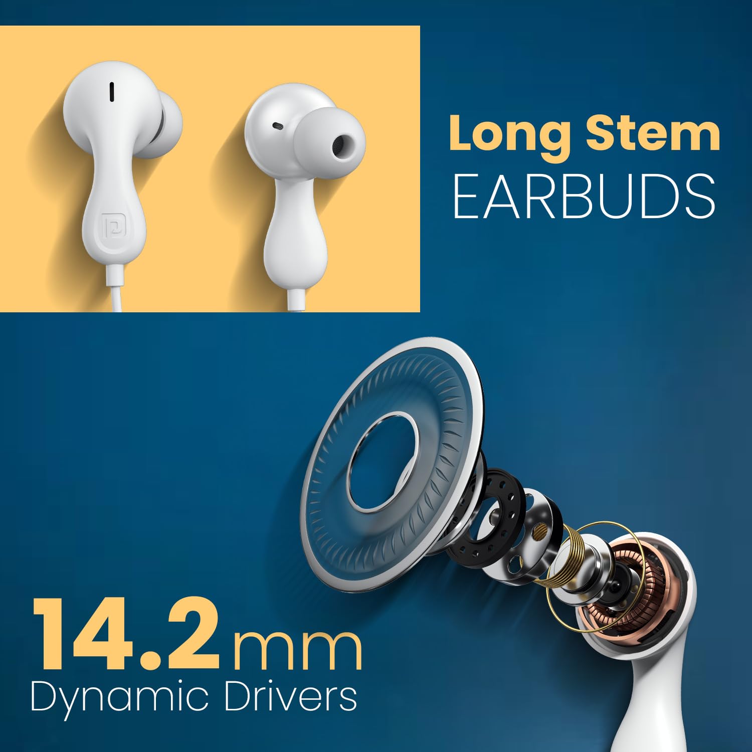 Portronics Conch Kappa in Ear 3.5mm Wired Earphones with in Line HD Mic, Powerful Audio, 14.2mm Dynamic Driver, Unique Earbuds Design, TPE Anti Tangle Wire,in line Controls,Wide Compatibility(White)