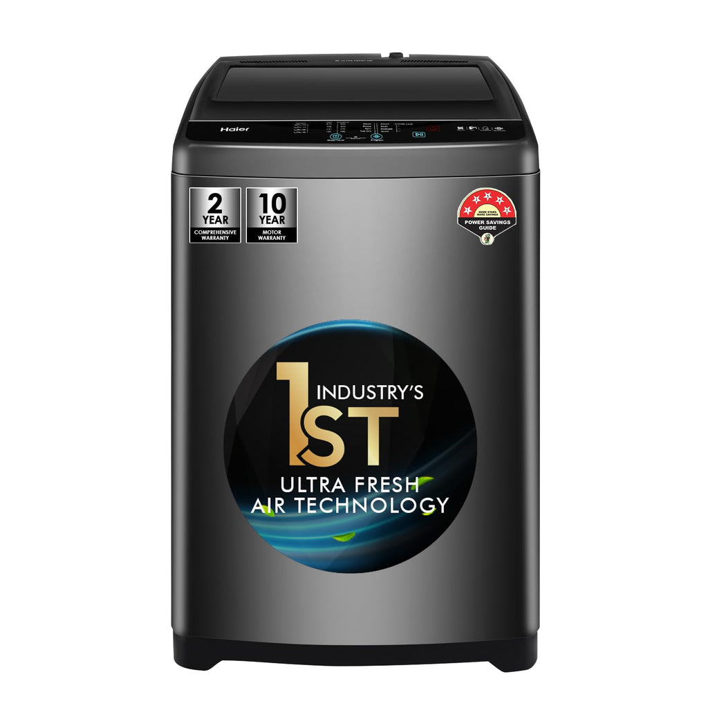 Haier 7.5 Kg 5 star Fully Automatic Top Loading Washing Machine HWM75-H826S6, Starry Silver, Butterfly Shape Heater, Oceanus Wave Drum,Near Zero Pressure, Toughened glass)