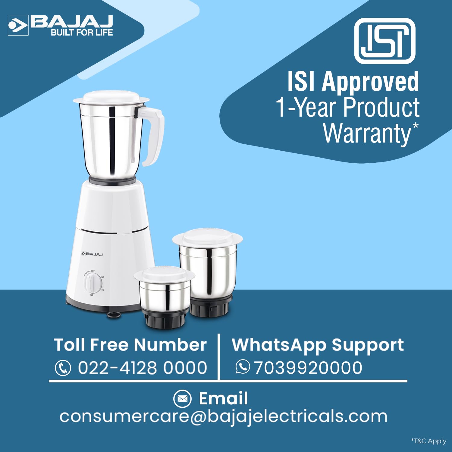 Bajaj 500 Watt GX-1 Mixer Grinder with 3 Jars- white