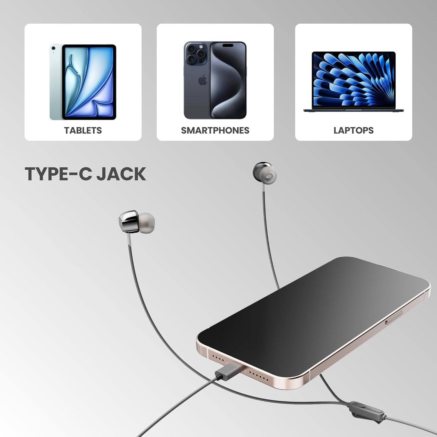 OOGE Beat 5 Wired in Ear Headphones with Mic & Magnetic Eartips, High Bass (PureTone), Type-C Jack, Inline Control, Premium Metallic Finish, Angled Buds for Comfort fit (Platinum)