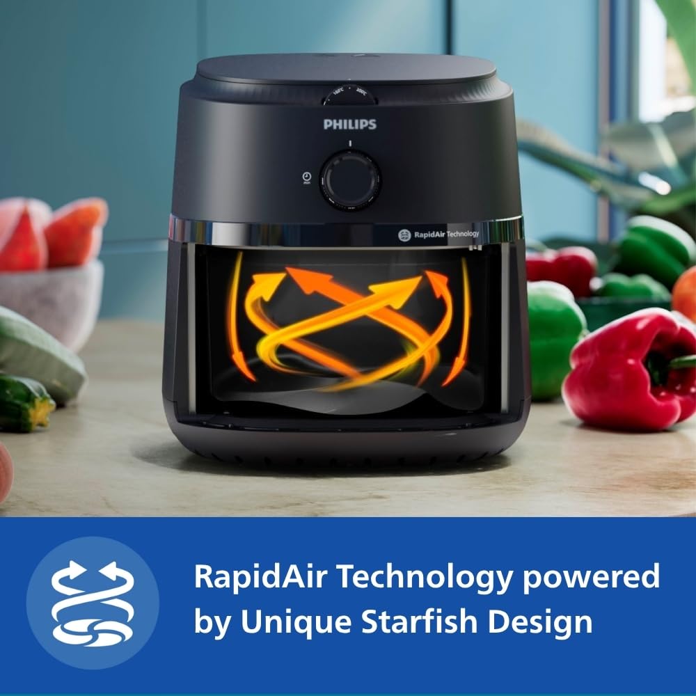 PHILIPS Air Fryer NA130/00, uses up to 90% less fat, 1700W, 6.2 Liter, with Rapid Air Technology (Black), Extra Large