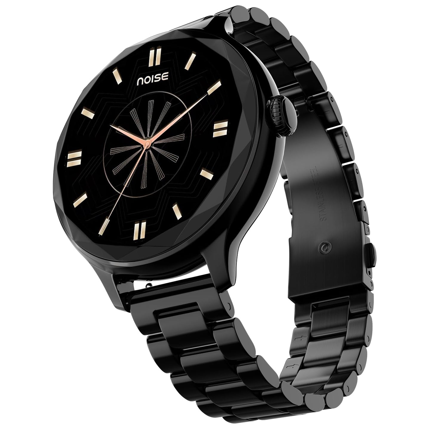 Noise Diva Smartwatch with Diamond Cut dial, Glossy Metallic Finish, AMOLED Display, Mesh Metal and Leather Strap Options, 100+ Watch Faces, Female Cycle Tracker Smart Watch for Women (Gold Link)