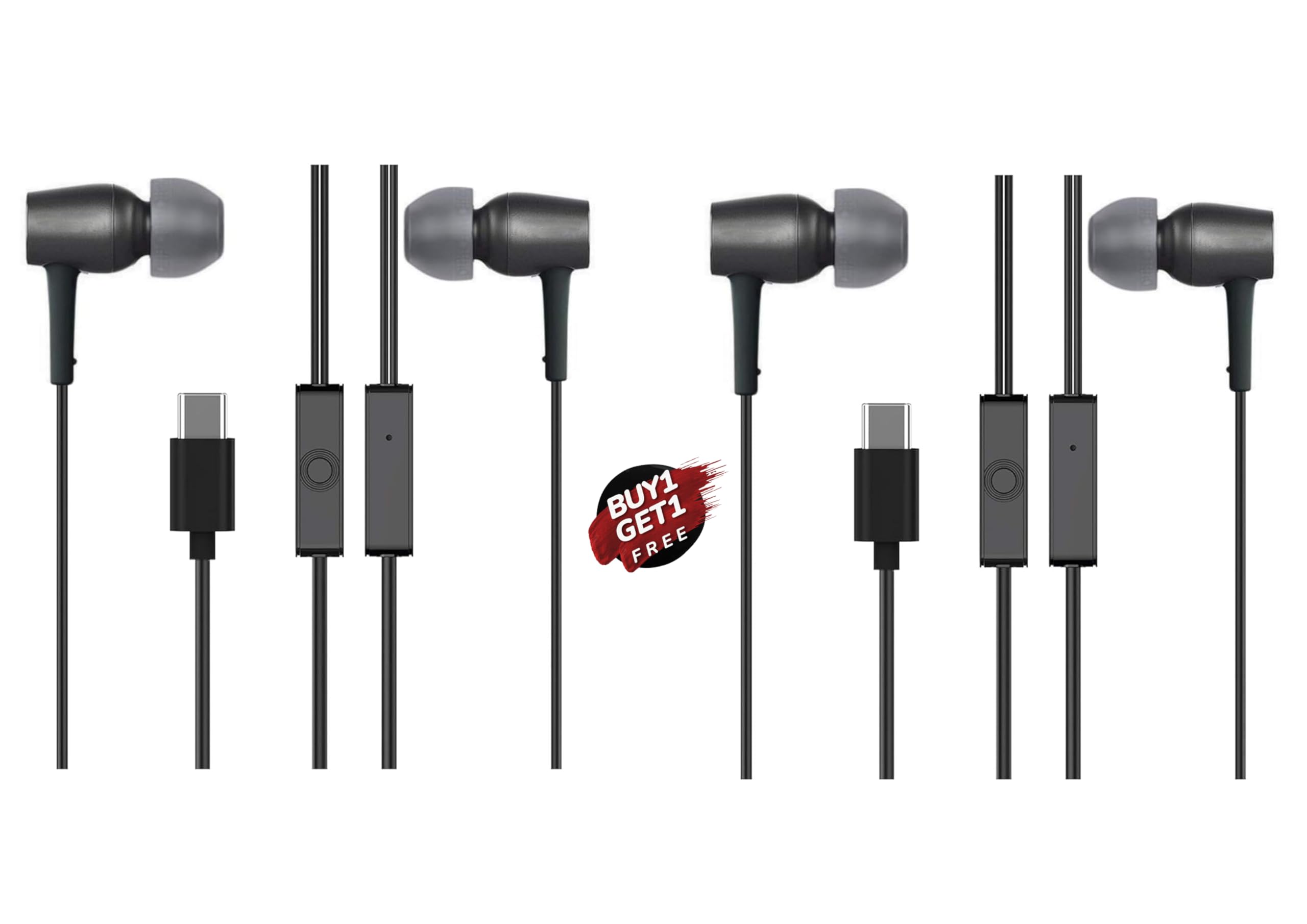 Branded Type C Headphones with Mic, in-Ear Design, 12mm Driver for Deep Bass and Clear Sound, C Type Earphones Wired, Compatible with iPhone, Android Smartphones, Tablets, (Black & White Combo)