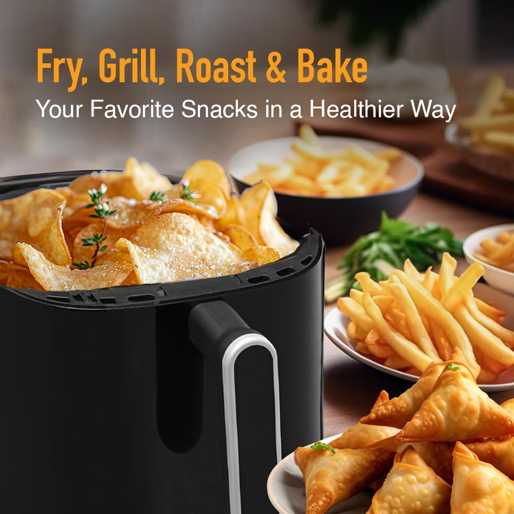 KENT 16096 Classic Hot Air Fryer 4L 1300 W | 80% Less Oil | Instant Electric Air Fryer | Auto Cut Off | Fry, Grill, Roast, Steam, and Bake | 1 Year Warranty | Black