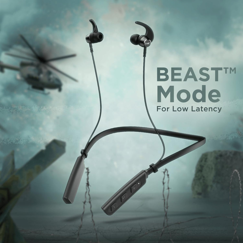 boAt Rockerz 235 Pro Wireless Bluetooth Neckband in Ear Earphone, Upto 20 hrs of Playtime, Beast Mode, Low Latency, IPX5 Water & Sweat Resistance, ENx Technology, Bluetooth v5.2(Active Black)