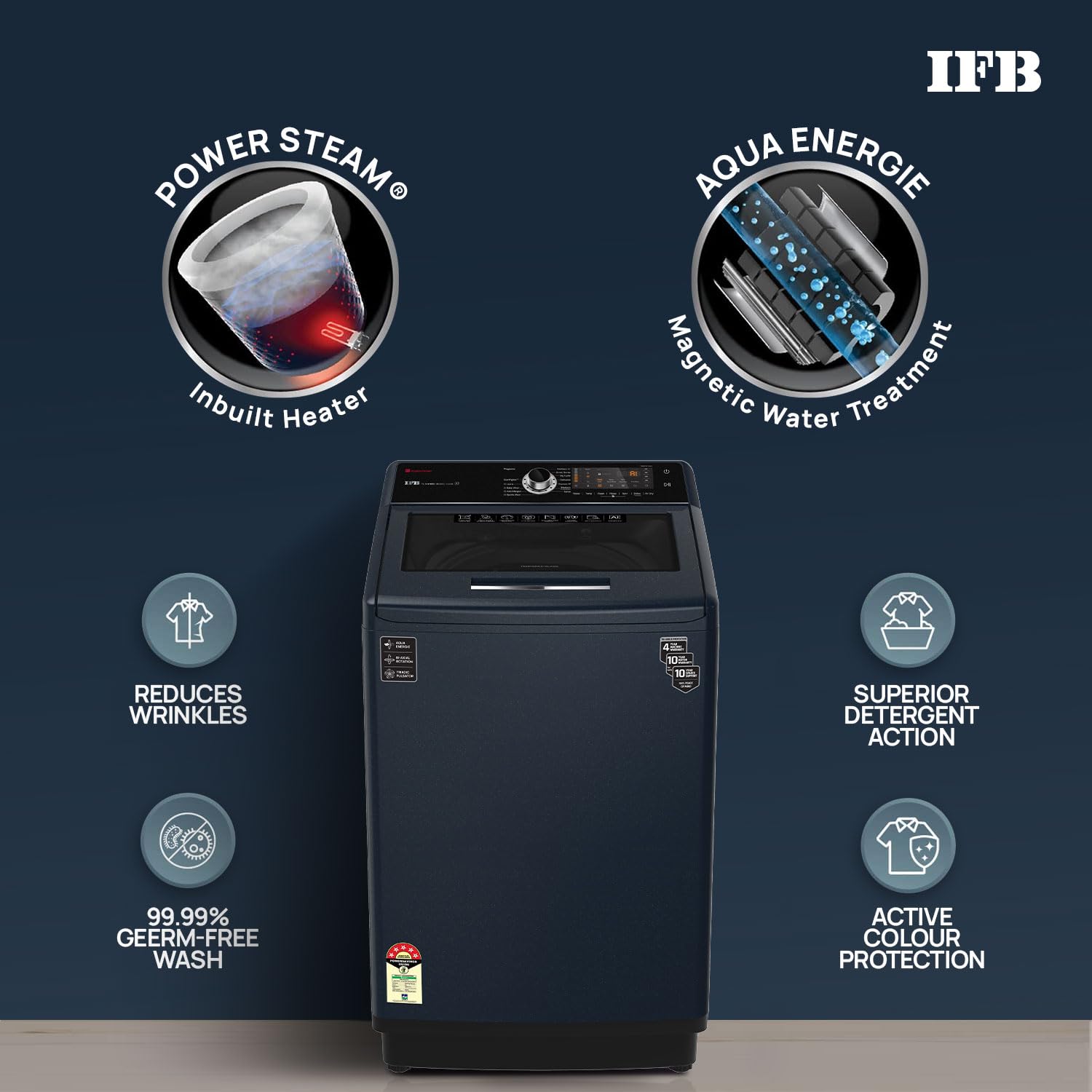 IFB 10 Kg 5 Star AI Powered Fully Automatic Top Load Washing Machine (TL S4RBS 10.0 Kg Aqua, Sparkle Silver, 2X Power Steam, 4 Years Comprehensive Warranty)