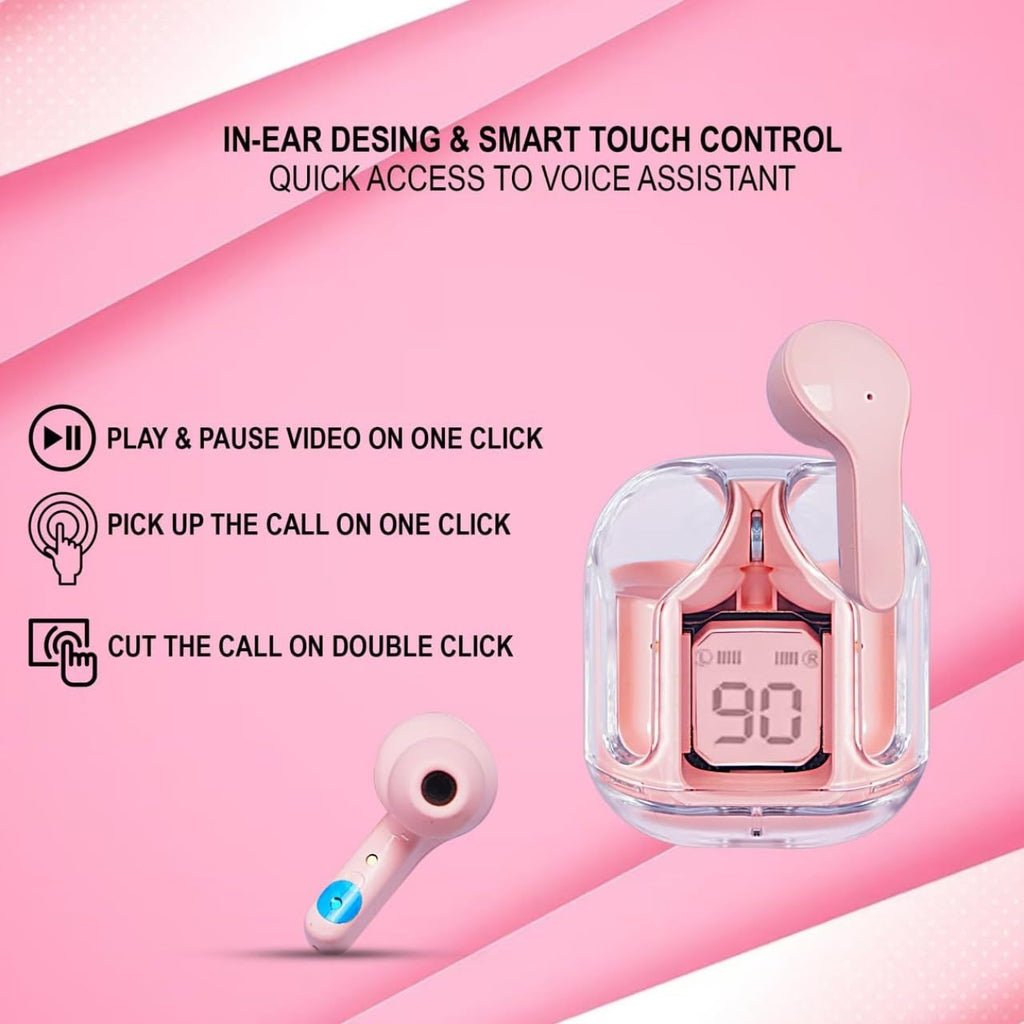 in-Ear Wireless Earbuds, Ultrapods max TWS Bluetooth Earphones with Charging Case and LED Digital Display, Microphone, Works with iPhone Android and Bluetooth Devices (Pink)
