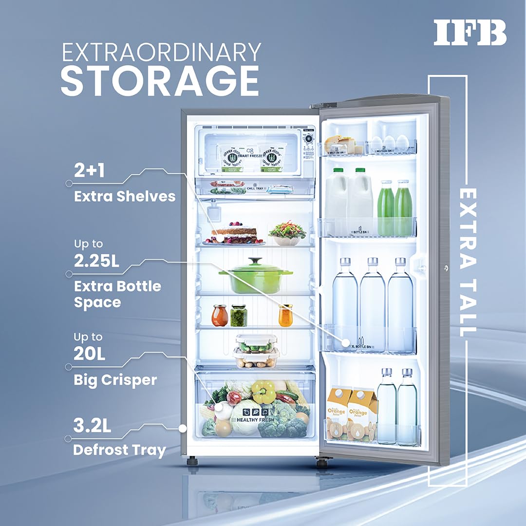 IFB 197L 5 Star Direct Cool Single Door Refrigerator (IFBDC-2235DBSE, Brush Grey, Advanced Inverter Compressor, Extraordinary Storage with Humidity Controller)