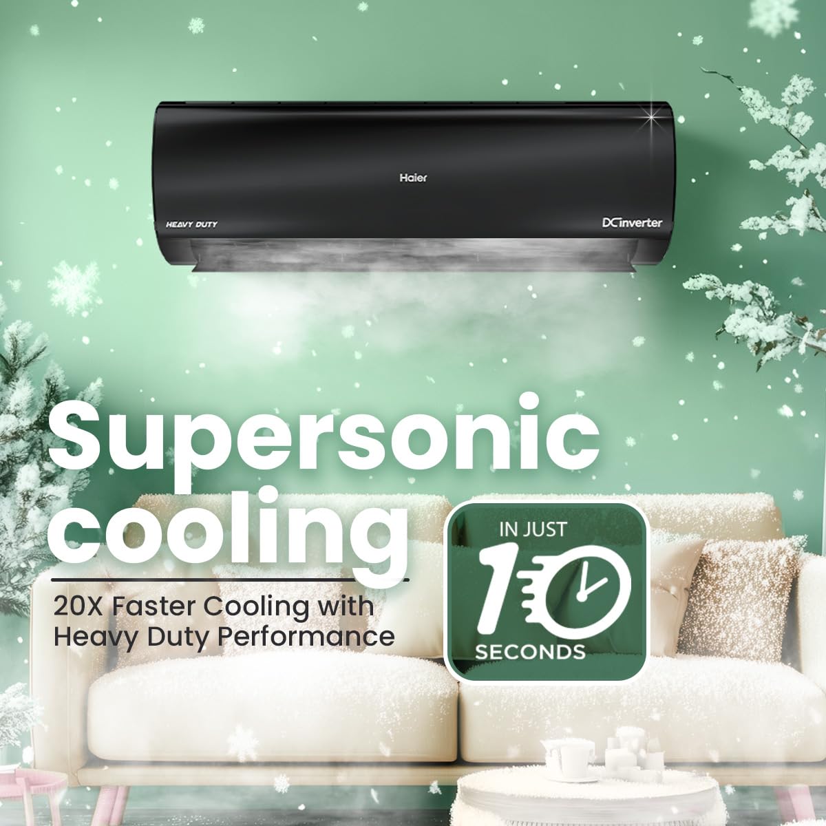 Haier Black Edition 1.5 Ton 5 Star AI Climate Control Smart Split AC (5460 Watts, Copper, HEXA Inverter, Heavy Duty, 4-Way Swing, Frost Clean, HD Filter, Cools at 60°C-HSU19K-PZAIB5BN-INV, Black)