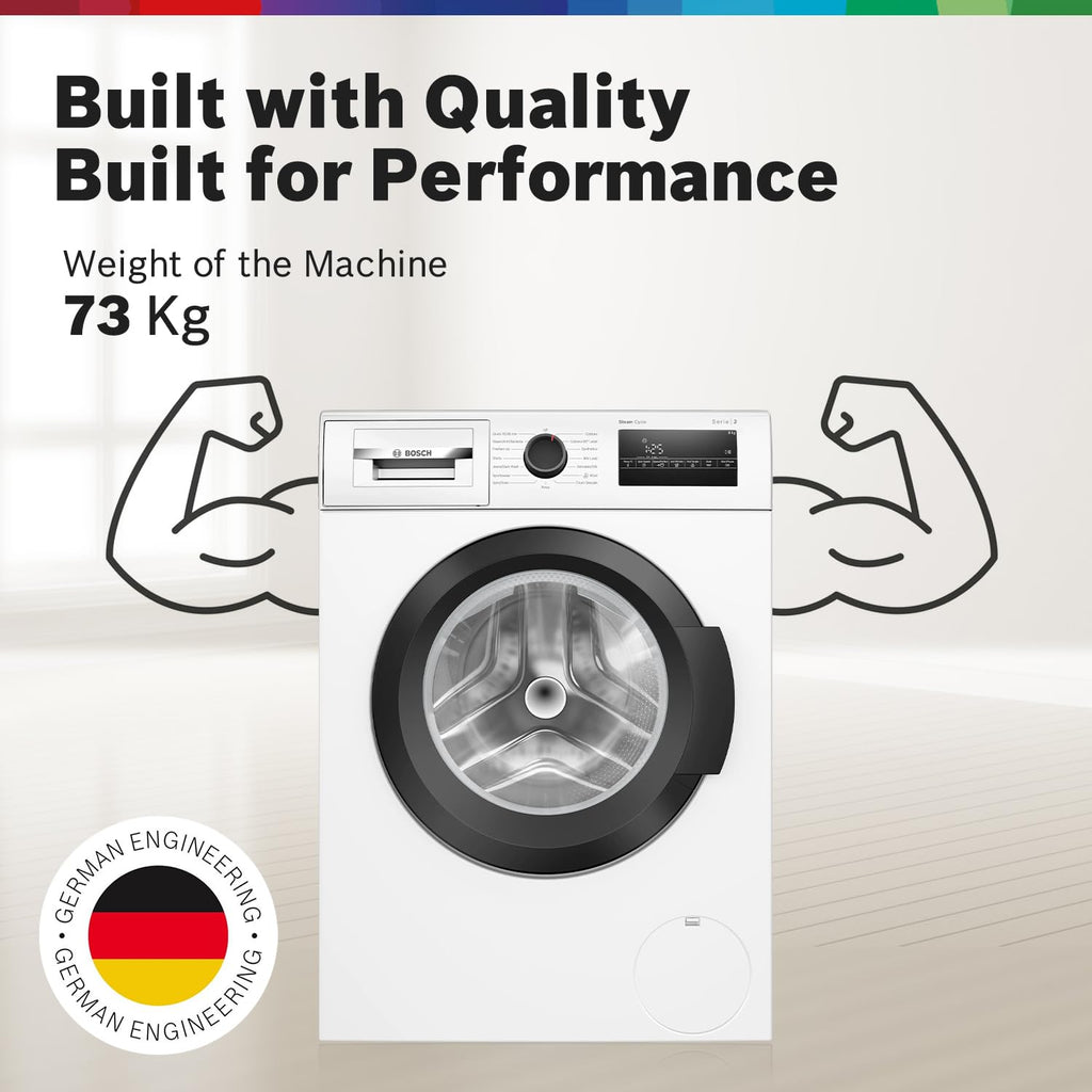 Bosch 8 kg, 5 Star, AI Active Water+, Anti-Tangle, Steam Anti Bacteria, Anti-Wrinkle Fully-Automatic Front Loading Washing Machine (WAJ28260IN, Reload Function, In-Built Heater, White)