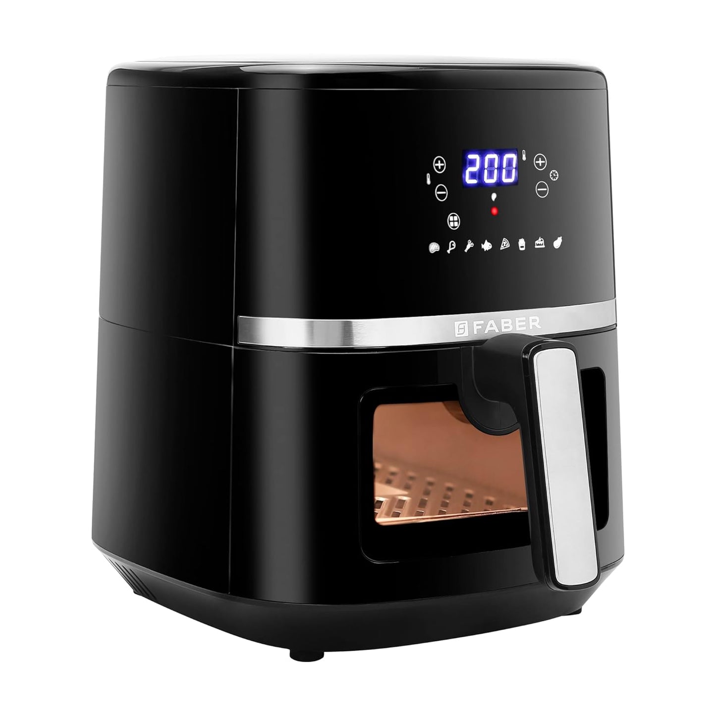 Faber 6L 1500W Digital Air Fryer | Fry, Bake, Roast, Toast, Defrost, Grill & Reheat | 85% Less Oil, 360° Air Cooking | 8-Preset Menu, LED Display & Touch Control, Non-Stick Pan, View Window | (Black)