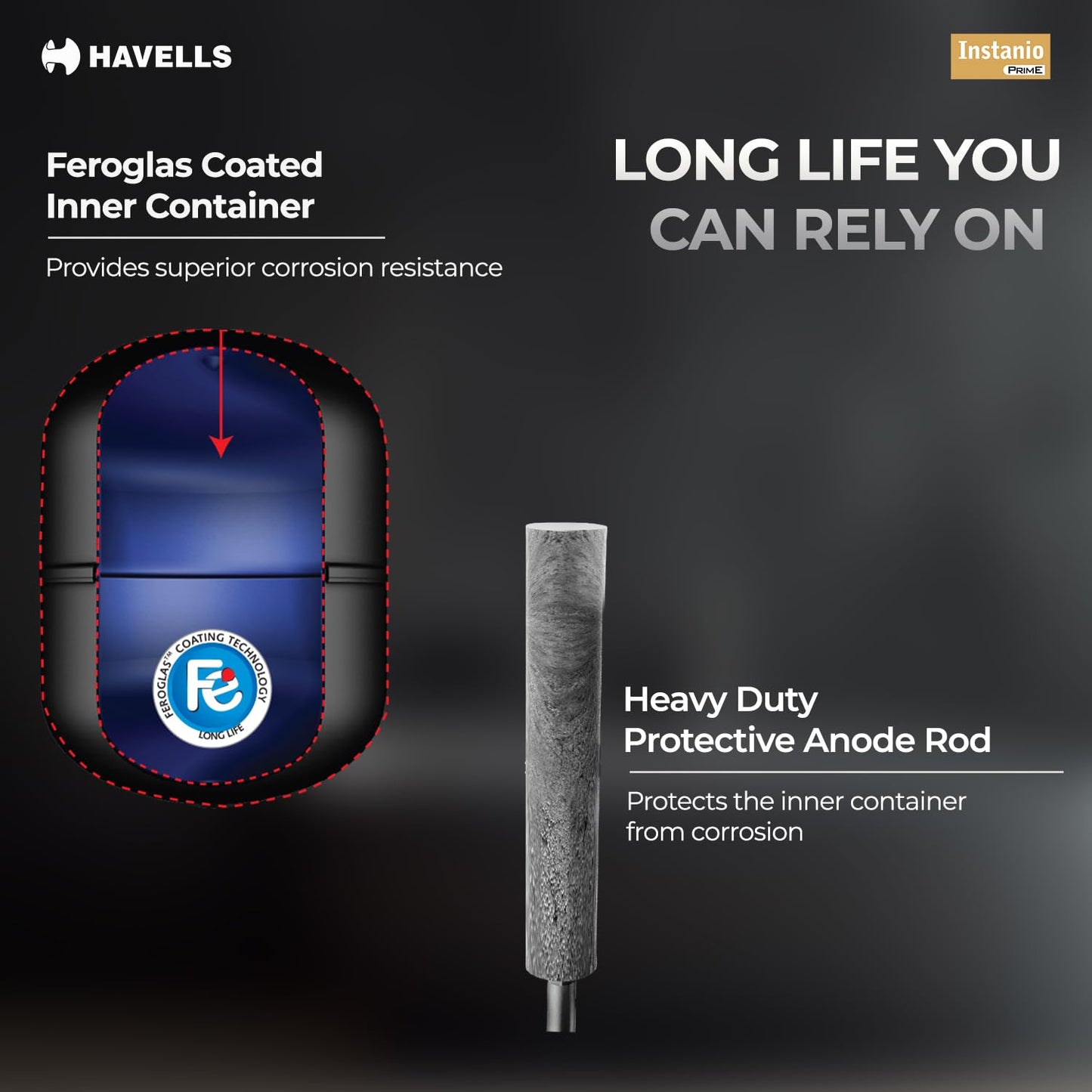 Havells Instanio Prime 15L Storage Water Heater(Geyser)|Faster Heating|Safer to use|Saves electricity|Engineered for Hard Water|Color Changing LED Indicator|Anti Rust Tank|Mcoloy Heating Element