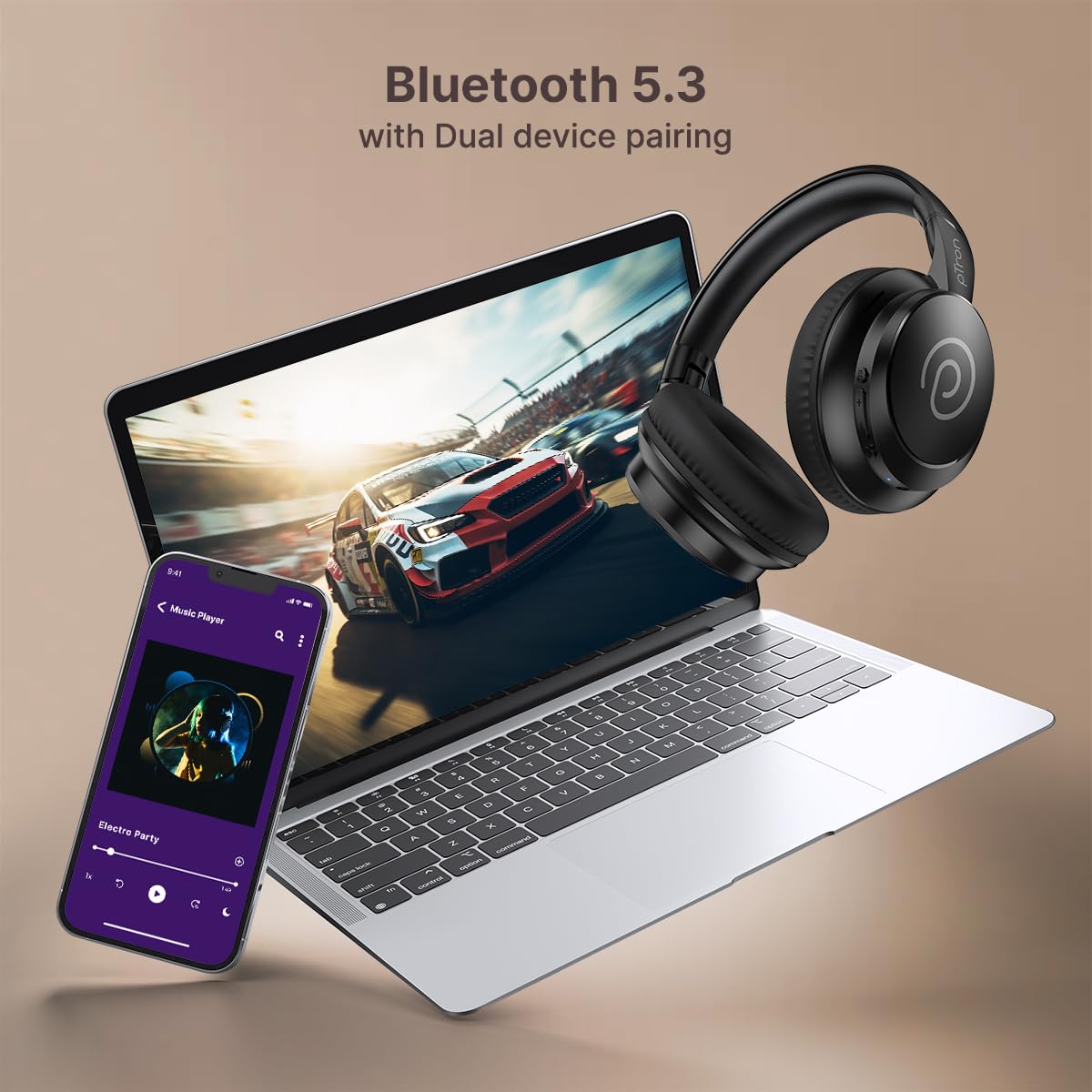 pTron Studio Evo 70hrs Playtime Wireless Over Ear Headphones with HD Mic, Low-Latency Game/Movie/Music Modes, Punchy Bass, BT5.3, Dual Device Pairing, Voice Assistant & Type-C Fast Charging (Black)