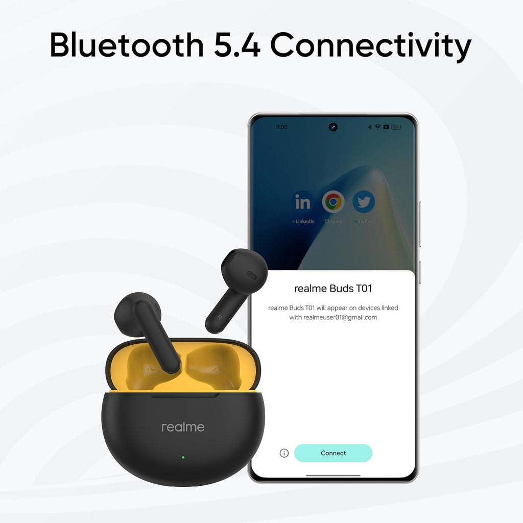 realme Buds T01 Truly Wireless in Ear Earbuds with AI ENC for Calls, 13mm Dynamic Driver, Upto 28Hrs Battery,88mm Latency,Bluetooth V5.4 & Google Fast Pair (Black)