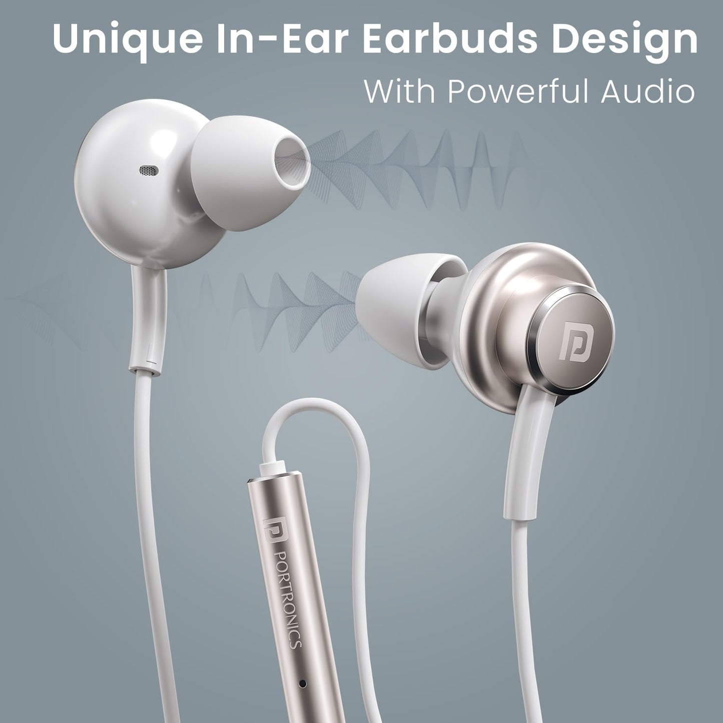 Portronics Conch Sigma A in Ear 3.5mm Aux Wired Earphones with in Line HD Mic & Magnetic Earbuds, Powerful Audio, 14.2mm Driver, Anti Tangle Wire, in line Controls, Wide Compatibility(White)