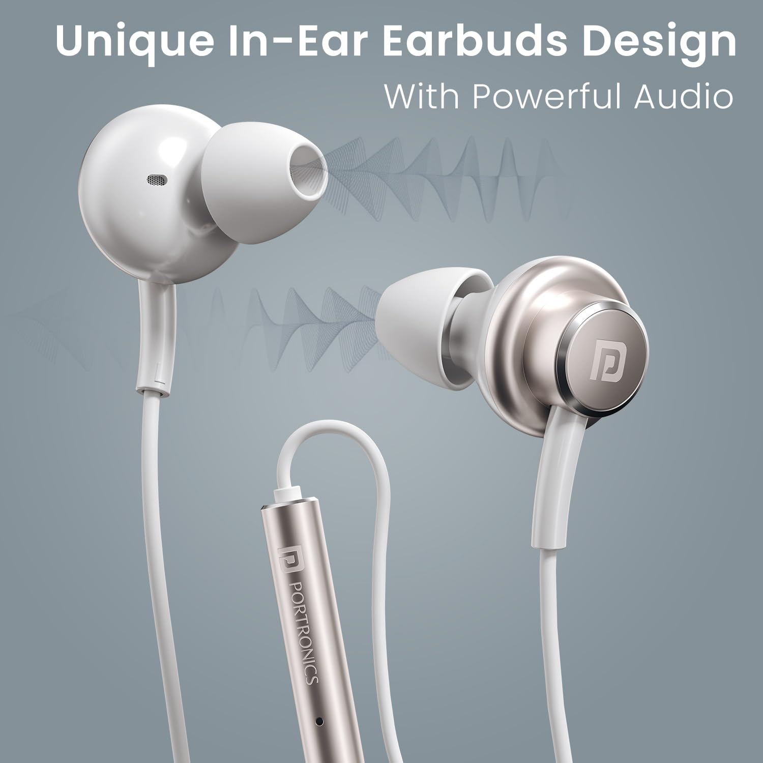 Portronics Conch Sigma A in Ear 3.5mm Aux Wired Earphones with in Line HD Mic & Magnetic Earbuds, Powerful Audio, 14.2mm Driver, Anti Tangle Wire, in line Controls, Wide Compatibility(White)