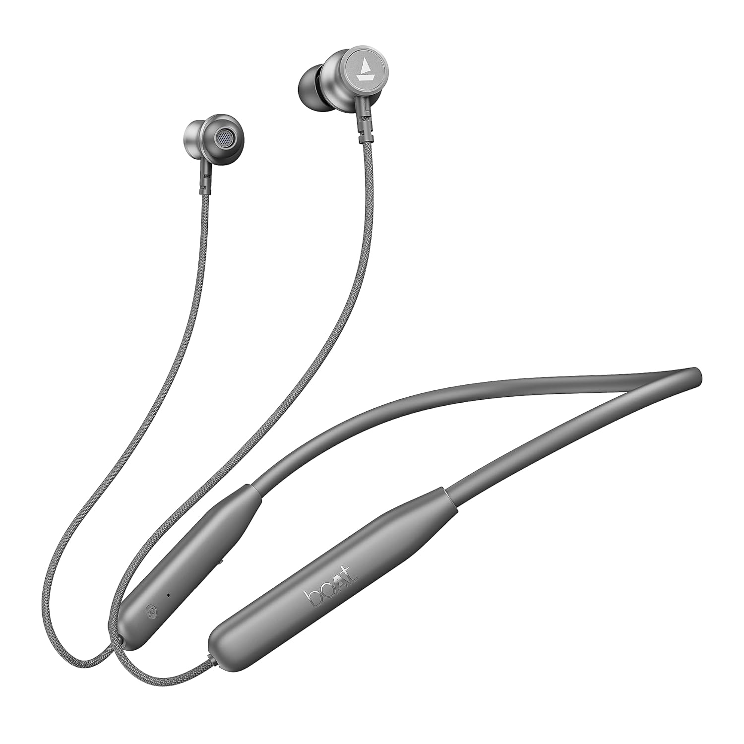 boAt Rockerz 113 (2025 Launch), 40 Hrs Playback, Dual Pair, Fast Charge, Enx Tech, Low Latency, Magnetic Buds, Bluetooth Neckband, Wireless with Mic in Ear Earphones(Ash Grey)
