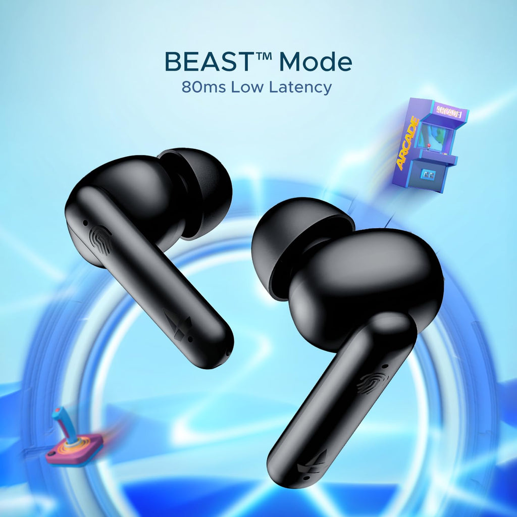 boAt Airdopes 141/8, Low Latency, ENx Tech, 42HRS Battery, Fast Charge, IWP, IPX4, v5.1 Bluetooth Earbuds, TWS Ear Buds Wireless Earphones with mic (Bold Black)