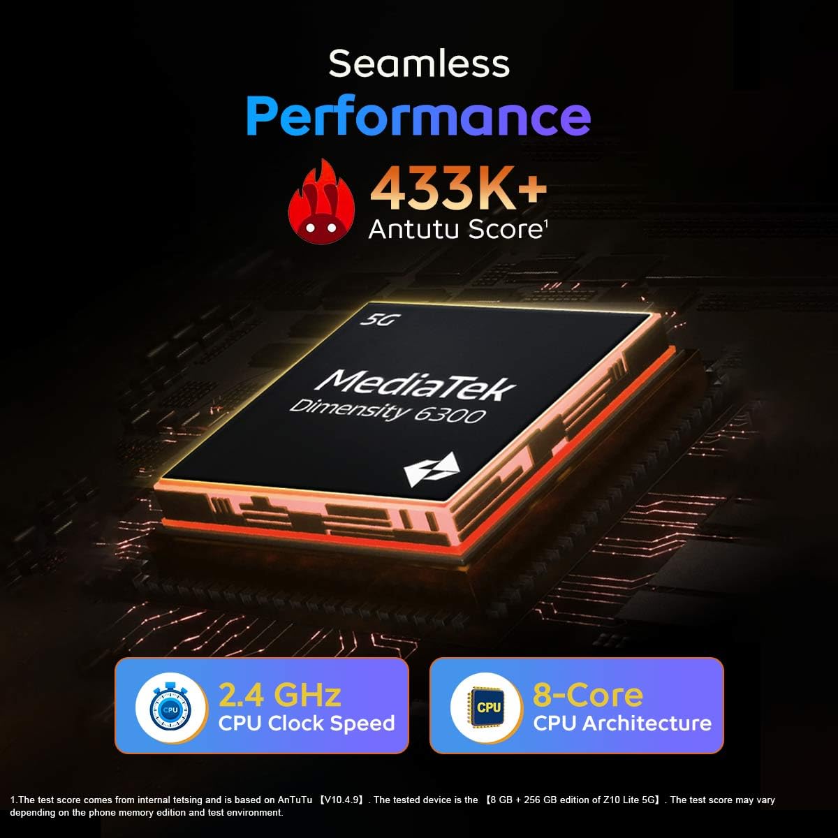 iQOO Z10 Lite 5G (Titanium Blue, 4GB RAM, 128GB Storage) | 6000 mAh Battery | Dimensity 6300 5G Processor with 433K+* AnTuTu Score | IP64 Rated & Military Grade Shock-Resistance*