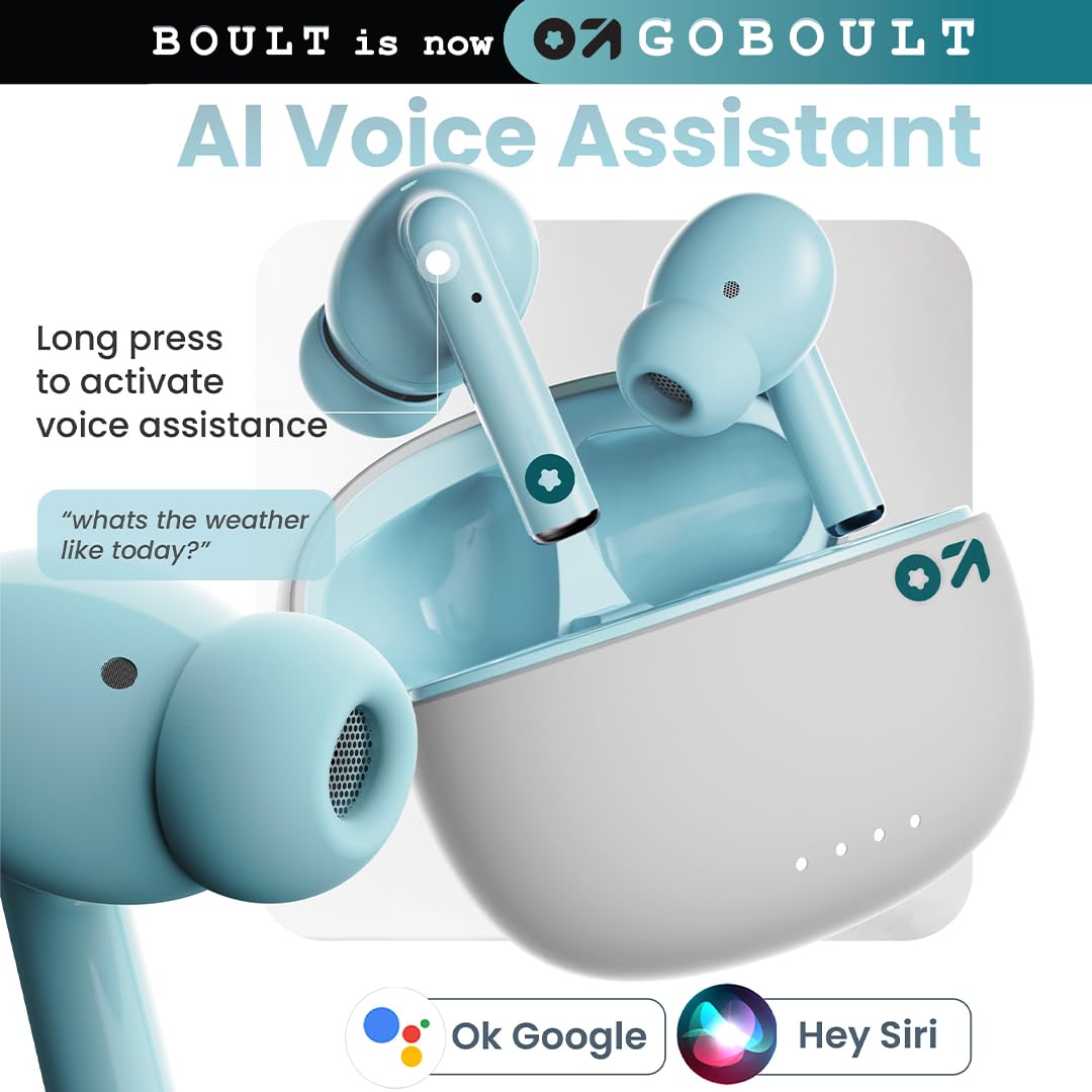 GOBOULT W20 Truly Wireless in Ear Earbuds with 40H Playtime, Zen™ ENC Mic, 45ms Low Latency, 13mm Bass Drivers, Type-C Fast Charging, Touch Control, IPX5 Ear Buds TWS (Glacier Blue)