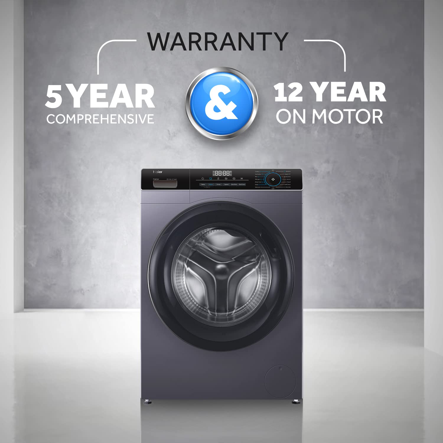 Haier 7 Kg 5 Star Inverter Direct Motion Motor Fully Automatic Front Load Washing Machine (HW70-IM12929S6, 525 Super Drum, Puri Steam, Starry Silver)