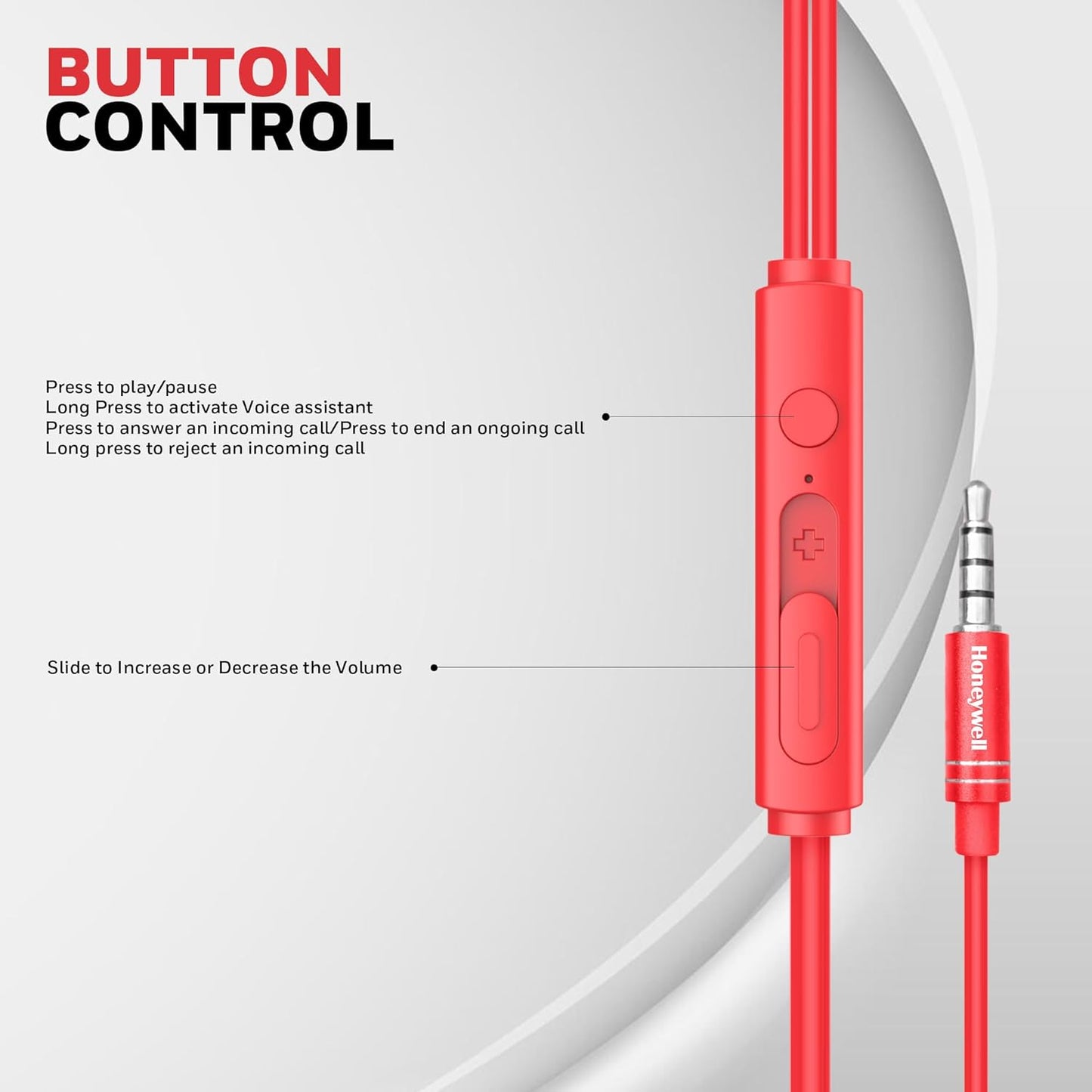 Honeywell Moxie V50 Wired Earphones with Built in Mic, 10mm*2 Drivers, Passive Noise Cancellation, Deep Bass & Clear Sound, Ultra HD Mic Quality, 3.5mm AUX, Voice Assistant Enabled, 1.2 Mtr