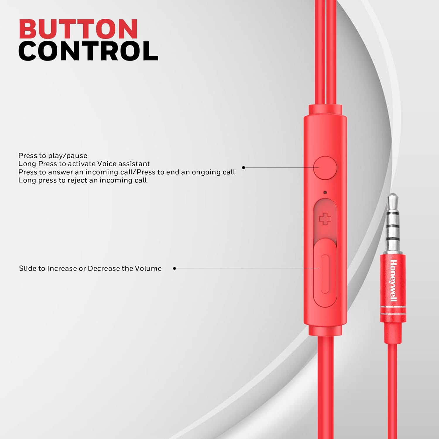 Honeywell Moxie V50 Wired Earphones with Built in Mic, 10mm*2 Drivers, Passive Noise Cancellation, Deep Bass & Clear Sound, Ultra HD Mic Quality, 3.5mm AUX, Voice Assistant Enabled, 1.2 Mtr